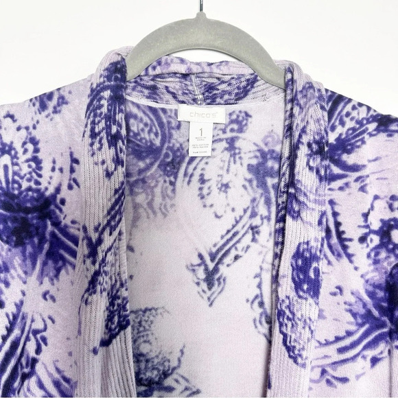 Chico’s Cardigan Lilac Dark Purple Shawl Front Size 1 (Medium) Lightweight Soft - Picture 3 of 8